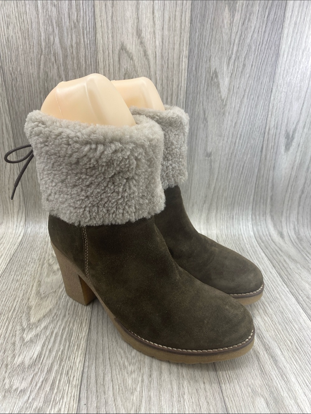 Cordani  Suede Shearling Cuff Block Heel Boots